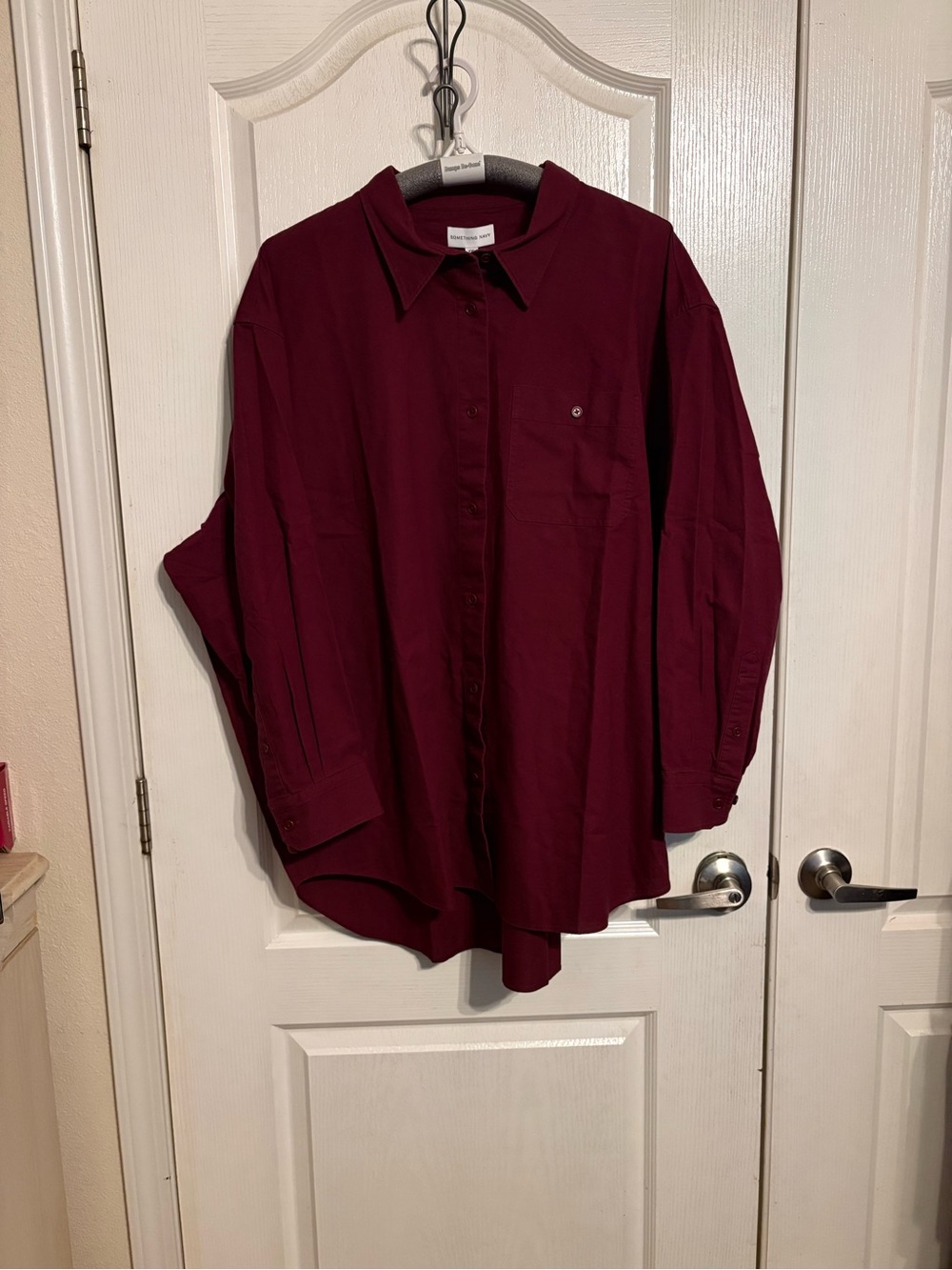 Something Navy Oversized Button-Down Shirt in Burgundy